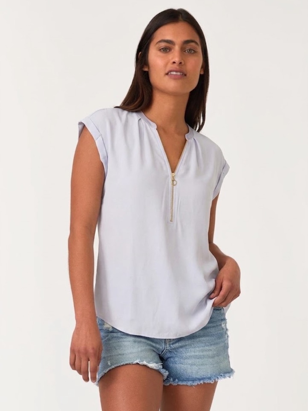 Dynamite Light Lavender Zip-Front Cap Sleeve Top